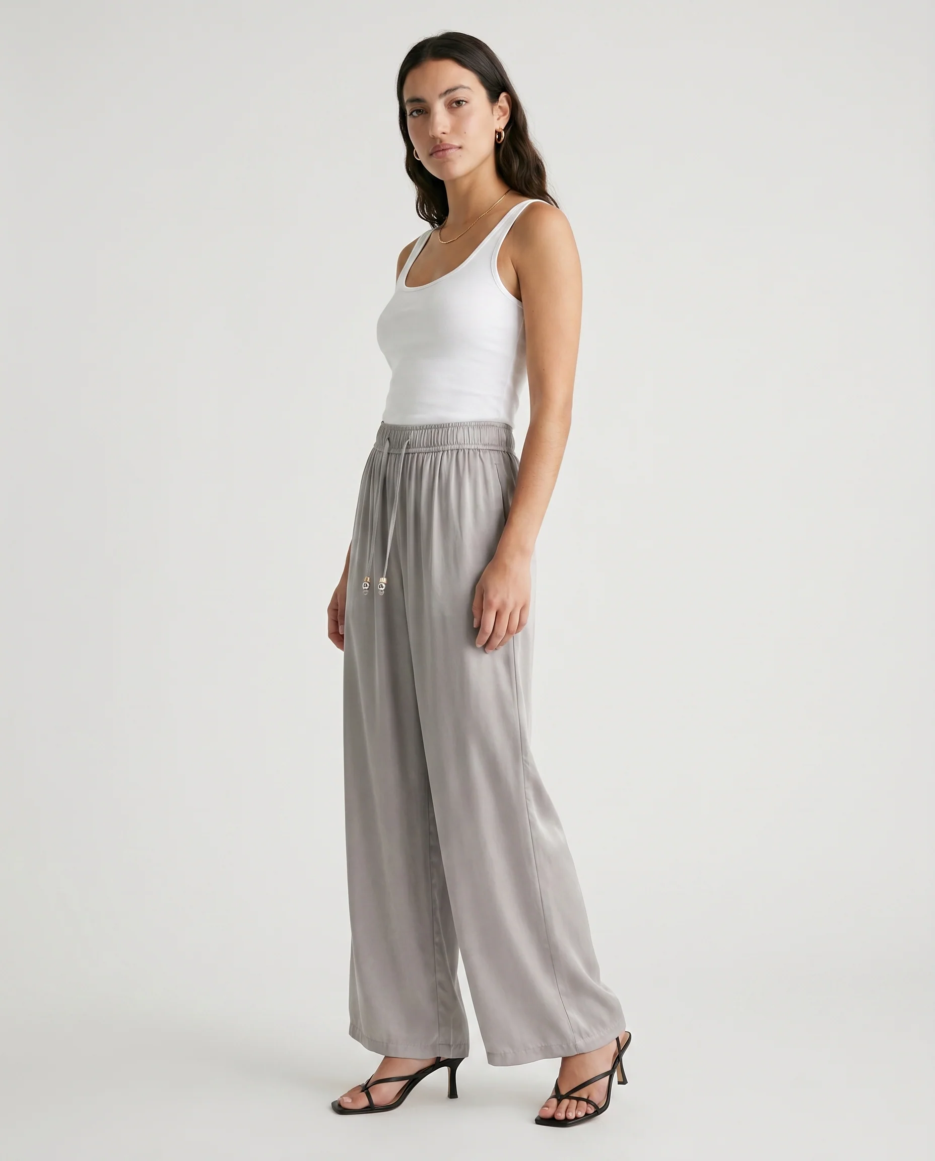 Wide Silver Gray Leg Pants Silver Gray